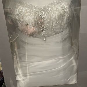 Ball gown style white satin strapless dress